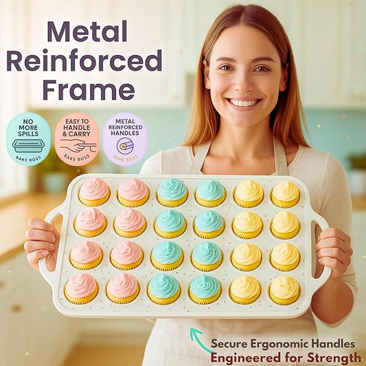 1-Pack Mini Muffin Pan – 24-Cup Silicone Mini Muffin Pans for Baking with Metal-Reinforced Handles – Nonstick, BPA-Free Silicone Muffin Tray for Mini Cupcakes & Snacks – Dishwasher Safe, Cream