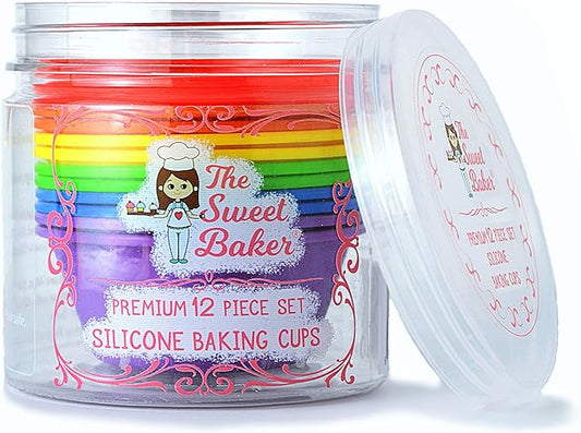 The Sweet Baker | Professional Silicone Baking Cups | Premium 12 Piece Set | Reusable Cupcake Muffin Pans | BPA Free