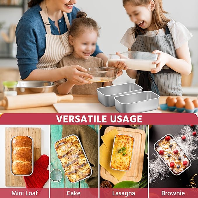 E-far Mini Loaf Pan Set of 3, Small Stainless Steel Bread Baking Pans for Oven, 6.3 x 3.5 Inch Tiny Meatloaf Pans for Homemade Bread Pound Cake Brownies, Non-toxic & Dishwasher Safe