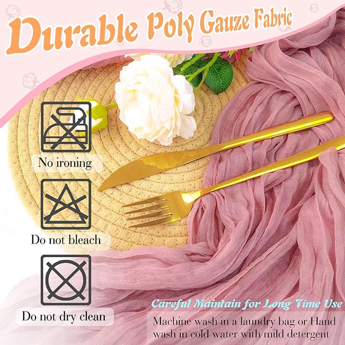 Dusty Pink Cheesecloth Table Runner 1 Pack 35" Boho Gauze Runner 120 inches Long Runner Rustic Sheer Fabric Bulk for Baby Shower Wedding Bridal Birthday Party Table Decorations
