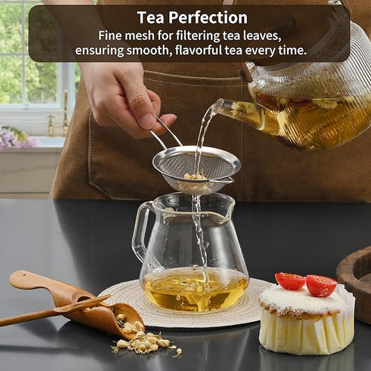 2-Pack Stainless Steel Fine Mesh Strainer – 3.35 Inch Tea & Coffee Sieve with Handle for Food, Liquid, & Cocktail – Dishwasher Safe
