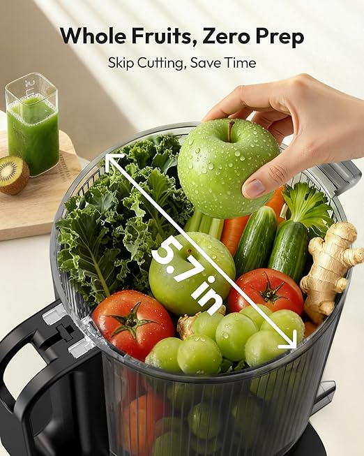 Cold Press Juicer Machines, EUHOMY 5.7" Wide Feed Chute Juicer Machines with 400W, Slow Masticating Juicer for Whole Fruits & Vegetables, High Juice Yield, Easy to clean, Black Stainless Steel