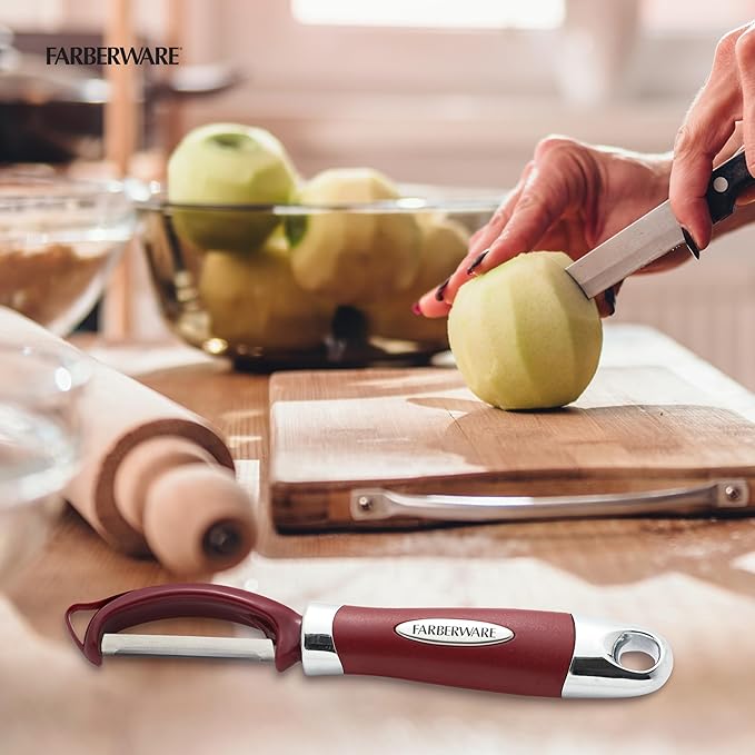 Farberware Euro Peeler, a Kitchen Essential for Quick and Easy Peeling of Produce, Chocolate, Cheeses and More, Features Hang-Hole for Easy Storage, Dishwasher Safe, Red