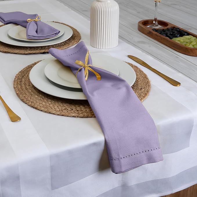 Blue Needles Set of 6 Hemstitch Linen Napkins 100% Cotton Lavender Cloth Dinner Napkins 18x18 inches, Soft, Reusable, Absorbent, Washable, Ideal for Wedding Events, Parties & Everyday Use