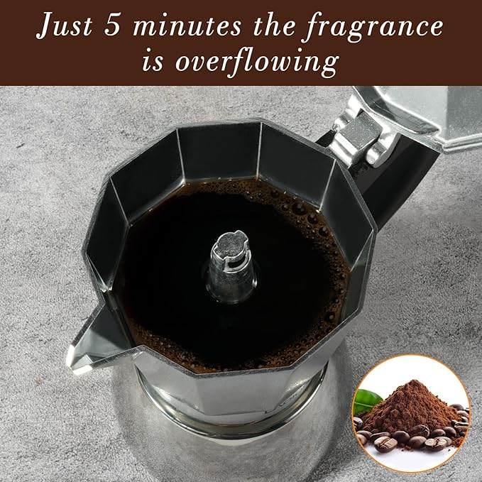 LAOION Stovetop Espresso Maker, 3Cup Moka Pot, Espresso Machine Compatible with Induction Cooktops, 150ml Stainless Steel & Aluminum Cuban Coffee Maker for Cafetera Cubana, Silver