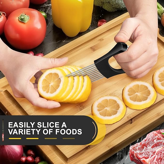 Premium Onion Slicer, Stainless Steel Onion Holder for Slicing Onion, Kiwifruit, Tomatoes, Avocados, Eggs, Lemon, Meat, Third Generation Onion Cutter