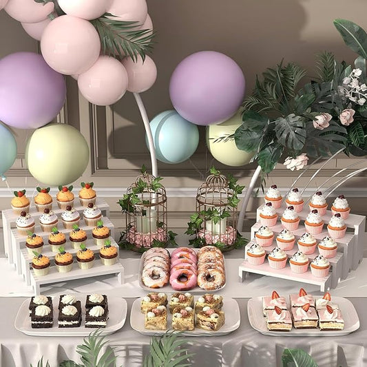 4 Set Large White Wooden Tiered Riser Display Stands for Vendor Events,Stackable Wooden Cupcake Stand,Farmhouse Decor Wood Dessert Table Display Set,Vendor Booth Display Items,Food Display Risers for Party(12-11.2-10.4-9.6IN)