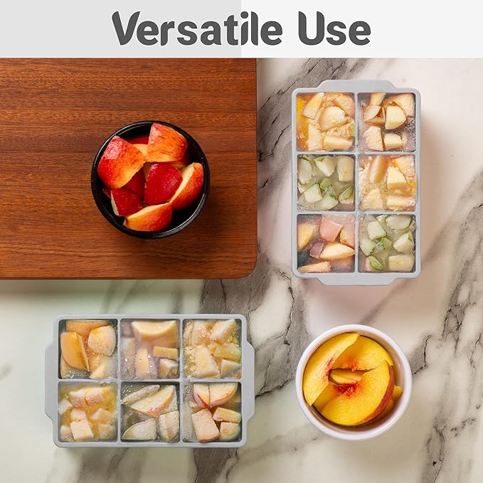KitchFort Large Silicone Ice Cube Tray (2-Pack), Easy Release 2" Big Ice Cubes - Cocktail, Whiskey Ice Cubes Mold - Ice Trays for Freezer with Lid - Stackable Silicone Ice Tray - Gray
