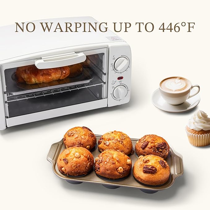 LCKitchen 2-Pack Silicone Foldable Baking Pans With Metal Reinforced Frame Nonstick 6 Cups for Baking Muffins, Egg Bites, Brownies, Puddings, Dishwasher Safe BPA Free