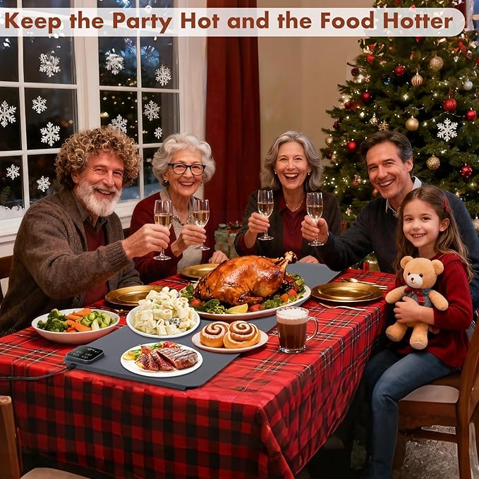 Food Warming Mat - 47.24''x15.75'' Food Warmer, 7-Temp Adjustable Fast Heating, Heat Meals/Keep Food Warm, Silicone Surface for Ceramic/Glass/Metal Containers, 8H Auto Shutoff