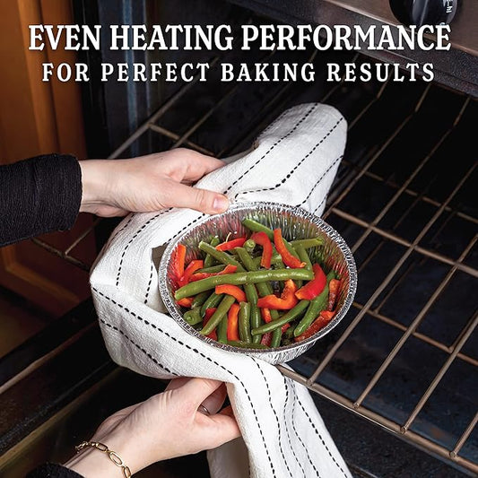 PLASTICPRO 6.5'' Inch Round Tin Foil Pans Disposable Aluminum, Freezer & Oven Safe - For Baking, Cooking, Storage, Roasting, & Reheating, Deep Pack of 50