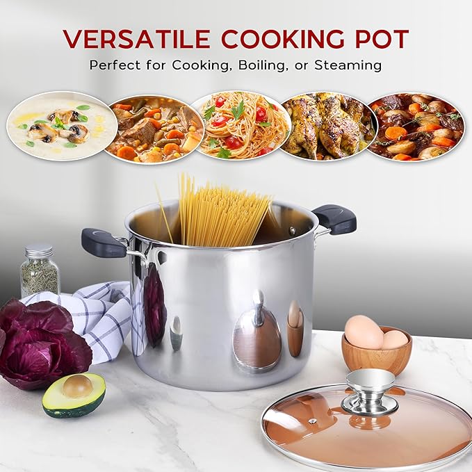 Onader Large Stainless Steel Stock Pot for Cooking, 12 Quart Big Soup Pot with Lid & Anti-Scald Handles, Tri-Ply Induction Stockpot