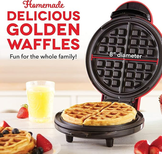 Dash Express Waffle Maker -Electric Waffle Maker for Creative Homemade Treats - Dual Nonstick Cooking Surfaces, Easy Food Release & Quick Cleanup - Compact, Space-Saving Design - 8 Inches - Red