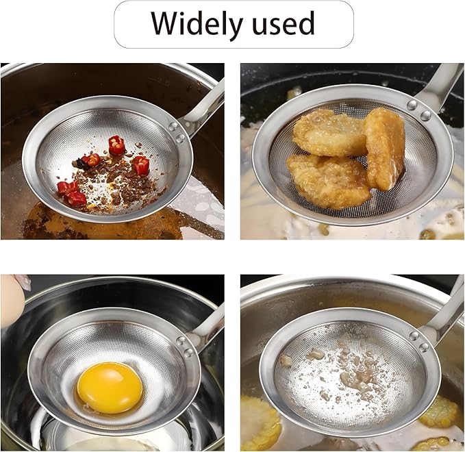9cm/3.54inch&11cm/4.33inch 304 Stainless Steel Fine Mesh Strainer Set of 2 with Handle for Kitchen, Metal Strainers for Oil Skimmer Spoon Food Strainer Kitchen Gadgets