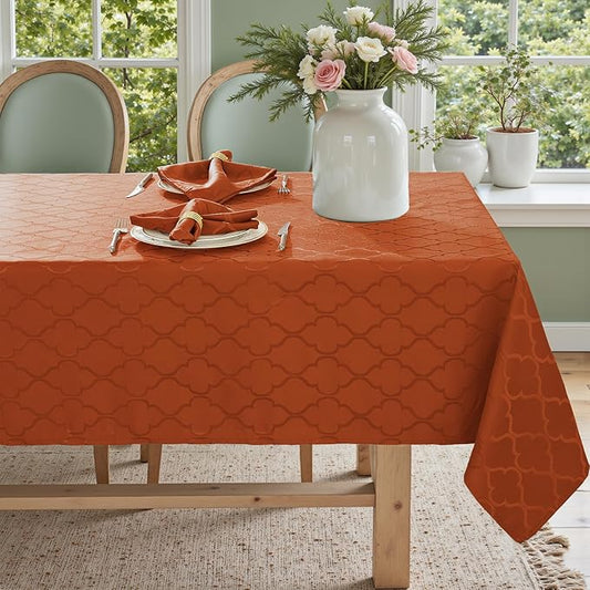 Larponder Tablecloth Rectangle, Jacquard Polyester Table Cloth, Washable & Spill Proof Table Cover for Spring Kitchen Dining Party Picnic (Rectangle, 52" x 70", Brick Red)