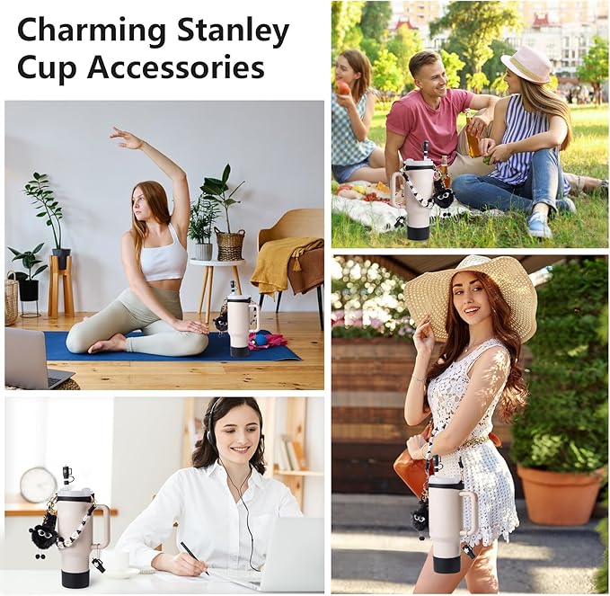 Stanley Cup Accessories Set I Water Bottle Handle Strap, Silicone Cup Boot, Lipstick Holder, Keychain Charms & Handle Charms,Straw Topper Accessories for Stanley Cups 40oz/30oz