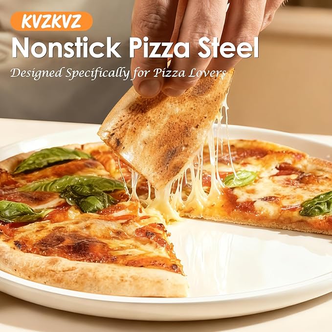 Ceramic Nonstick Pizza Pan, 3-Layer Hybrid Pizza Steel with Aluminum Core, Better Thermal Conductivity than Stone, Food-grade Non-stick Oven Baking Pan, PTFE & PFAS Free, Safe Up to 500°F