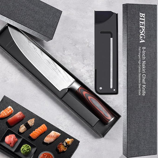 Chef Knife- 8", Razor-Sharp High-Carbon Stainless Steel Kitchen Knife, Ergonomic Handle, Multipurpose Japanese Chef's Knife for Meat & Veggies, Ideal for Gifting