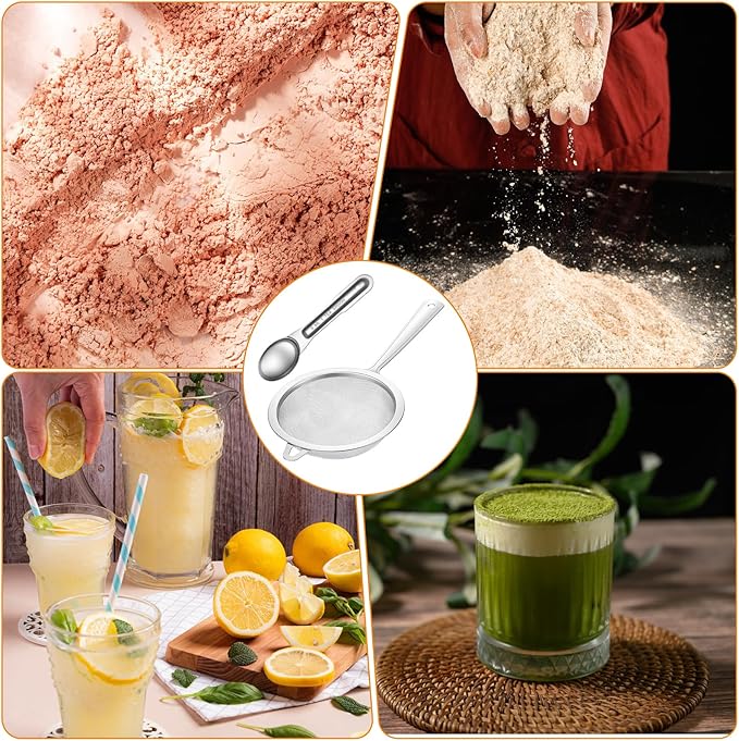 Sieve Fine Mesh Stainless Steel, Mesh Strainer with Handle, Fine Meshes Strainers for Cooking Tea Food Strainer (Send 1 Spoon)