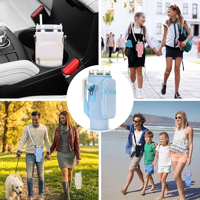 Water Bottle Carrier Bag for Stanley 40/30 oz Tumbler with Phone Pocket Neoprene Water Bottle Holder with Shoulder & Handheld Strap Stanley Cup Accessories