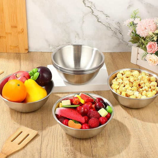 Honeydak 6 Pcs 304 Stainless Steel Mixing Bowls with Graduations, Salad Bowls Metal Serving Reusable Baking Food Storage Containers for Baking Cooking Salads Soups Ice Cream Noodles (101 oz)