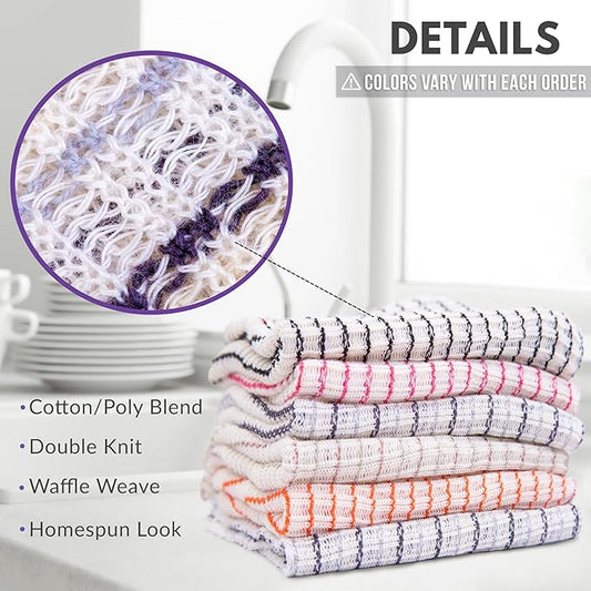 World's Best Kitchen Dish Cloths - Set of 12 Assorted Dishcloths for Washing Dishes - Absorbent Poly Cotton Waffle Weave Dish Rags, Made in USA
