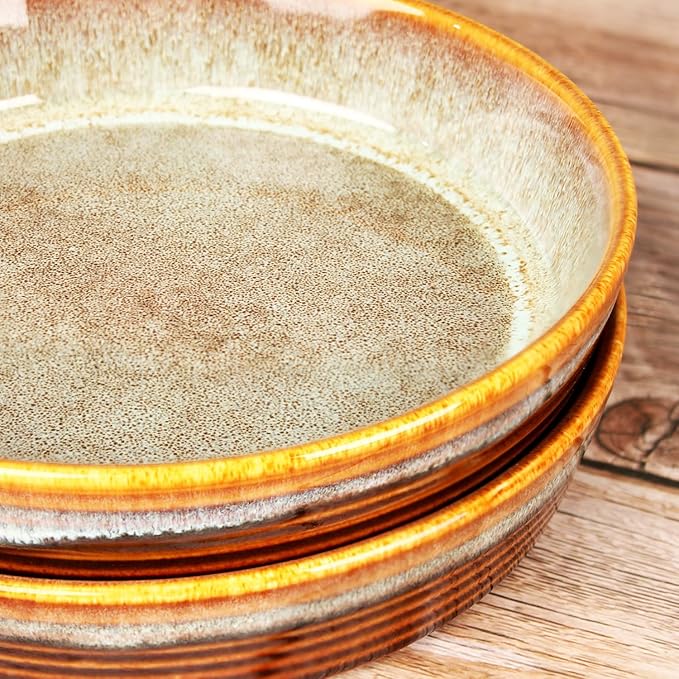 jinsongdafa Large Quiche Tart Pans Pan, 17 oz Ceramic Au gratin pans, Fluted Ruffled Edge for Quiche Baking Dish/Pie Pan - Microwave Freezer Dishwasher Oven safe - Great Gift for Bakers 8 Inch