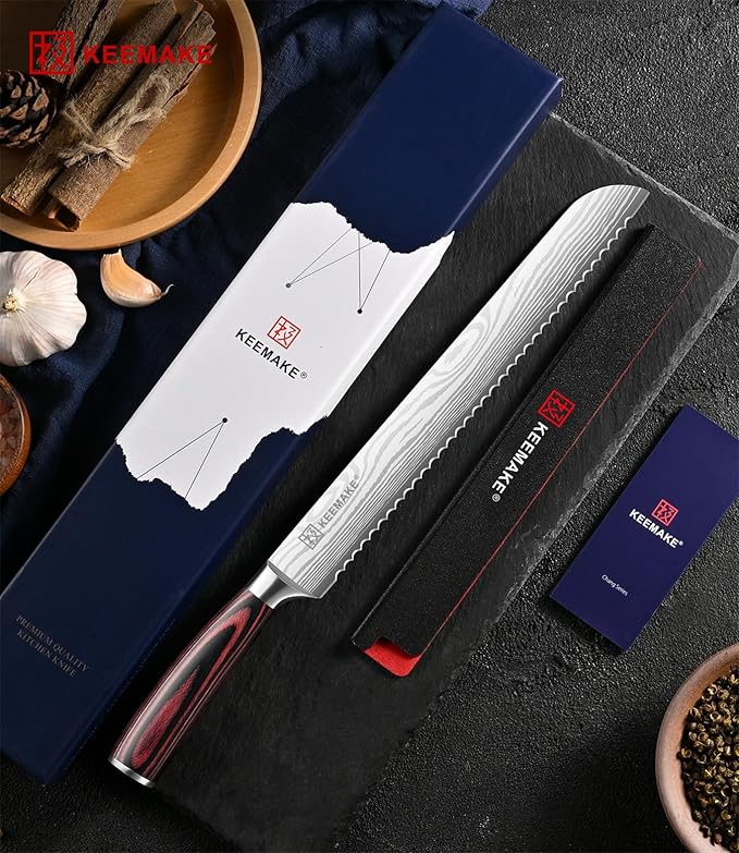 KEEMAKE Bread Knife 10 Inch, Ultra Sharp High Carbon Stainless Steel Serrated Bread Knife for Homemade Bread, Professional Bread Slicing Knives for Sourdough Bread, Bagels, Cake