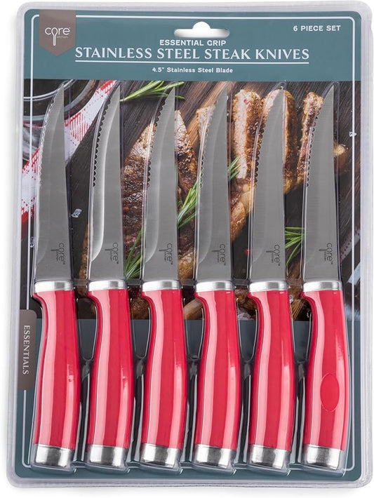 Core Kitchen Set of 6 Essential Grip Steak Knives - Lychee