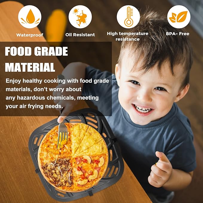 Air Fryer Grill Pan for Chefman TurboTouch Easy View Air Fryer 8 QT, Food Grade Non-Stick Air fryer Accessories Replacement Tray Rack Parts Grill Crisper Plate with Rubber Bumpers, Dishwasher Safe