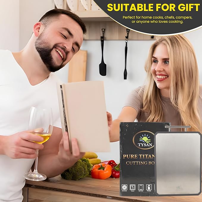 TYSAN Titanium Cutting Board for Kitchen – 2 in 1 Metal Cutting Board for Chopping Meat/Vegetables – Double Sided Pure Titanium & Wheat Straw PP Chopping Board – Food Grade – Large Size 16”×11”