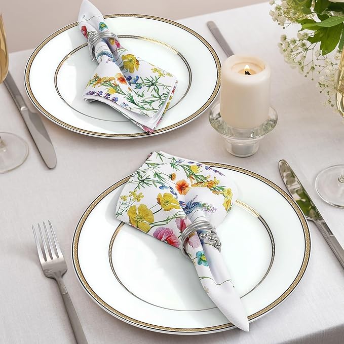 Wildflowers Floral Butterfly Print Cloth Napkins 100% Cotton, 18" X 18" Dinner Napkins Cloth Set, Washable Napkins for Home, Kitchen, Dinner, Party, Wedding, Cocktail, Set of 6