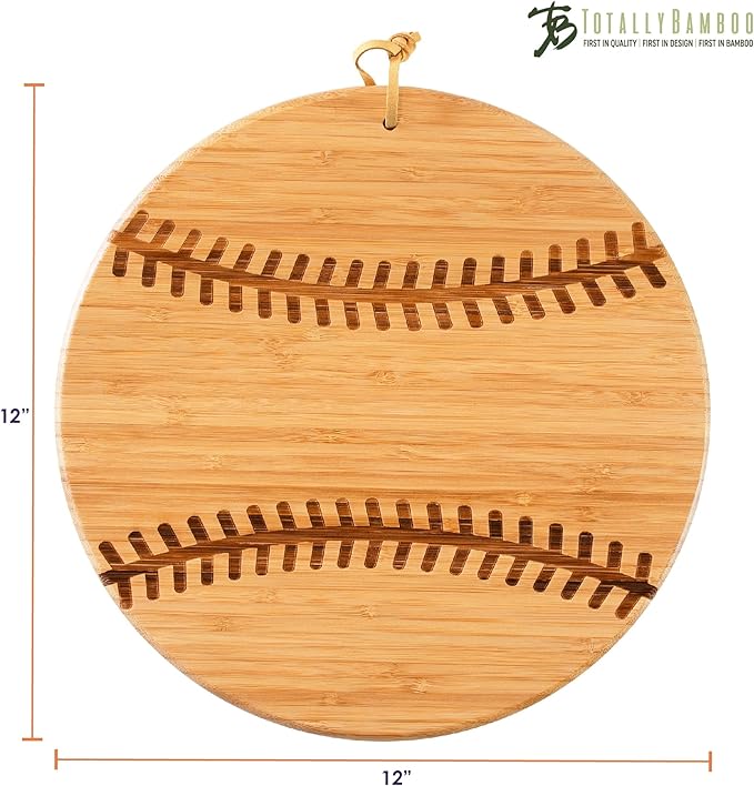 Totally Bamboo Baseball Shaped Bamboo Wood Cutting Board and Charcuterie Board, Great Gift for Baseball Fans