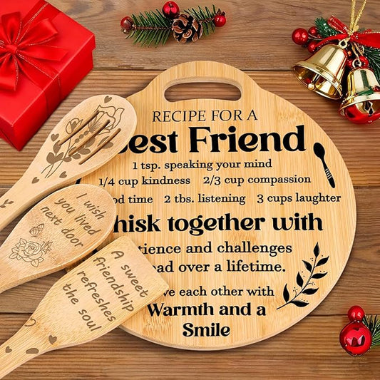 Best Friend Birthday Gifts for Women - Engraved Bamboo Cutting Board Set, Unique New Year Christmas Birthday Best Friend Birthday Gifts for Women Bestie Bff