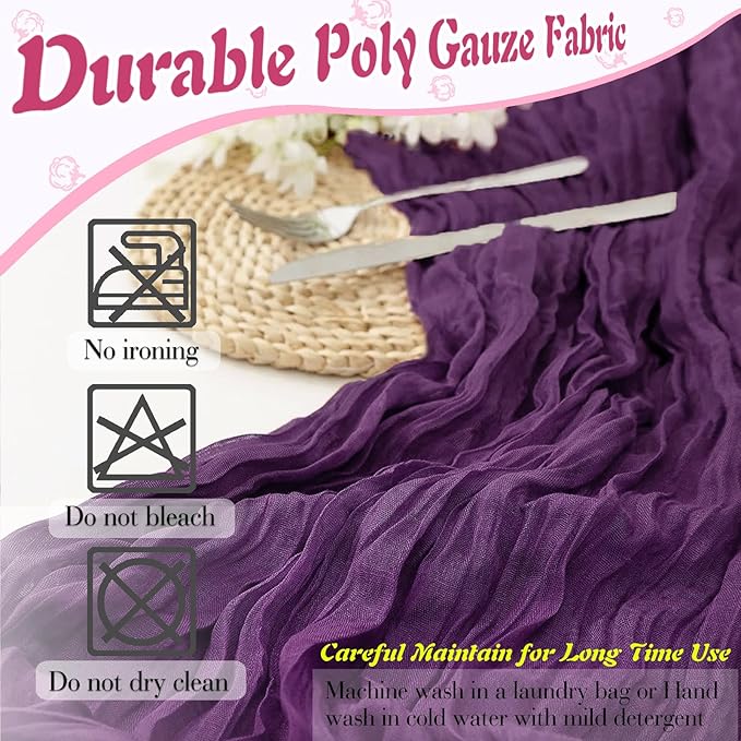 Plum Purple Cheesecloth Table Runner 6 Pack 35" Boho Gauze Runner 120 inches Long Rustic Sheer Fabric Bulk for Baby Shower Wedding Bridal Birthday Party Table Decorations