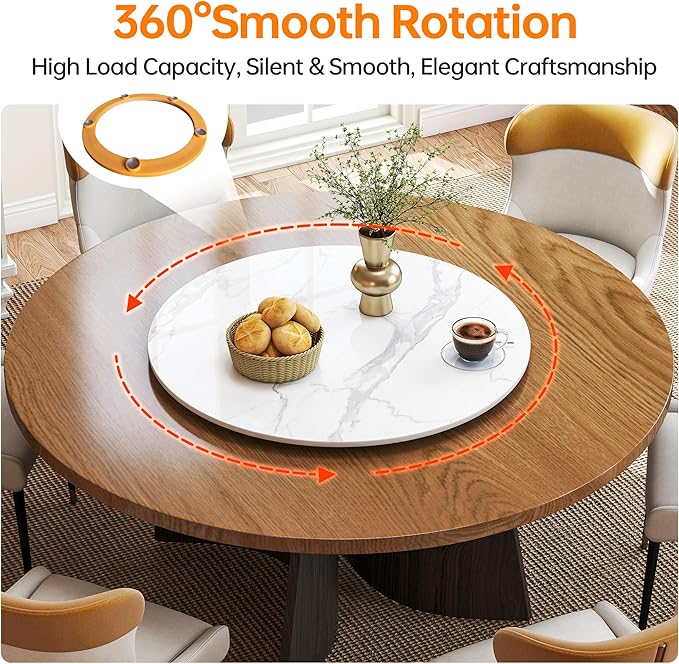 Lazy Susan Turntable 35.4 Inch - 360° Silent Rotating Anti-Slip Serving Tray, Heavy Duty Centerpiece for Kitchen, Dining & Coffee Table - White Modern Design with Non-Slip Base