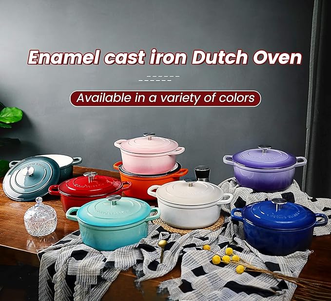 EDGING CASTING Enameled Cast Iron Dutch Oven, 5.5 Quart, Round Cast Dutch Ovens Pot with Lid Dual Handle for Bread Baking, Oven Safe up to 500°F, Orange