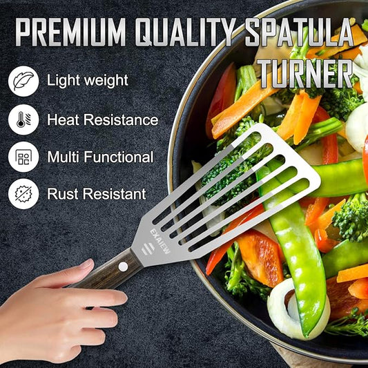 2 Pack Fish Spatula Stainless Steel, Flexible Fish Turner Spatula Perfect for Flipping Eggs, Burgers and Baking, Durable Lightweight Metal Kitchen Slotted Turner for Cooking & BBQ, Christmas gifts
