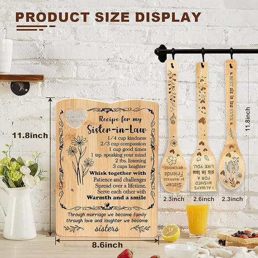 YUEYUQIU Sister in Law Birthday Gifts, Sister in Law Gifts from Sister in Law, Cutting Board Set Gift for New Sister in Law, Christmas, Mothers Day or Wedding Kitchen Decor Gifts for Sis in Law