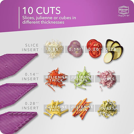 Mandoline Food Slicer Börner V5 (Starter Set) by Reston Lloyd • V-Slicer with Food Holder • Made in Germany • Fruit & Vegetable Chopper • Multiple Settings • Color: Purple