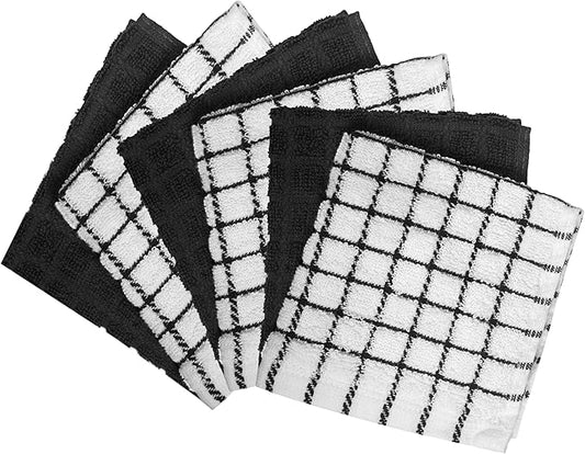 Bumble Premium Cotton Dish Cloths 12" x 12"| Black Design | 405 GSM | Highly Absorbent & Soft Dish Towels | 100% Natural Ring Spun Cotton Kitchen Towel Set - 6 Pack