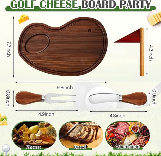 Ziliny Golf Cheese Board Gift Set Party Favor Prizes Charcuterie Wood Board with Knives and Box Father Day Gift for Dad Grandpa Party Tournament Game(9.8" x 7.7", Walnut Color)