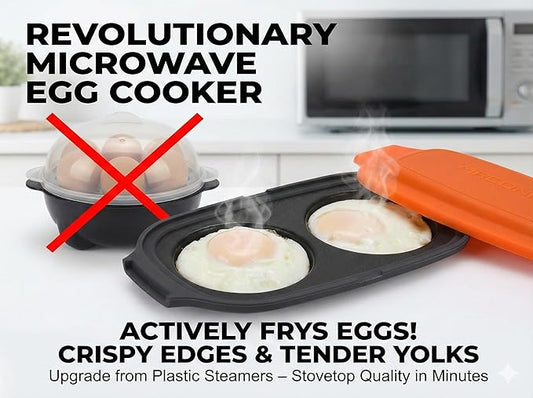 MACONEE Microwave Egg Fryer | Cooker & Poacher for Breakfast Sandwiches | Maker for 2 Eggs | Dishwasher-Safe & BPA-free
