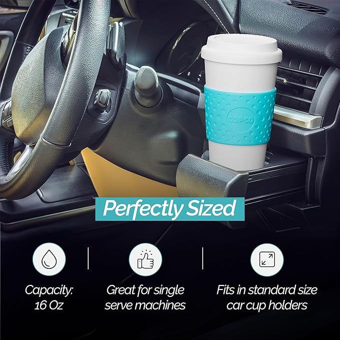 Copco Acadia 16 oz Travel Mug - Insulated Reusable Coffee Tumbler with Double-Walled Plastic, Leak-Proof Lid, BPA-Free - Portable Mug for Hot & Cold Drinks, Cup Holder Friendly (Azure Blue)