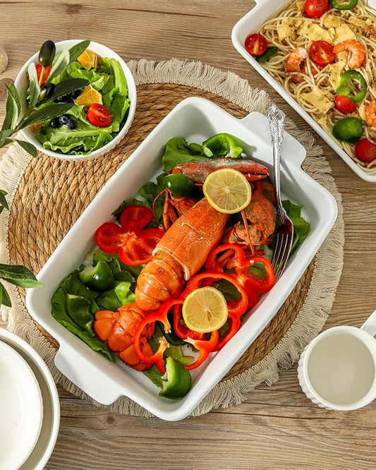 Hasense Casserole Dish, 9 x 13 Inches Ceramic Baking Dish, Extra Deep Lasagna Pans for Oven, Rectangular Bakeware with Handles, Wedding Housewarming Gifts, 15 x 9.2 x 3.1 Inches, White
