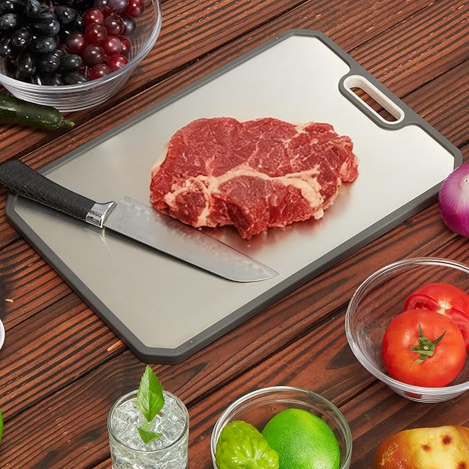Garvee Titanium Cutting Boards for Kitchen, Double-Sided Cutting Board with Deep Juice Grooves & Built-in Handles