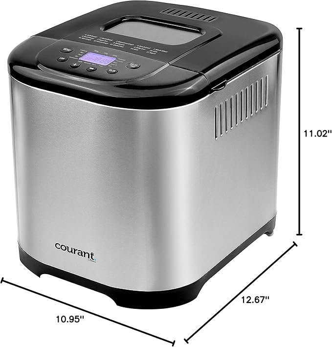 Courant Bread Maker Machine 3 Loaf sizes, Gluten-free, sugar-free, Natural Sourdough, Total 15 Pre-Programmable Cycles, Delay Timer, Easy to Use, Warm Feature - Stainless Steel Automatic