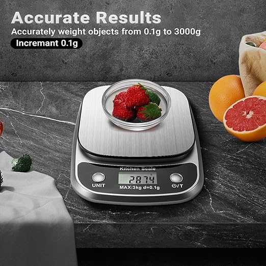 GRAM PRES Food Kitchen Scale Digital Weight Grams and Oz,Professional Small Digital Kitchen Food Scales 3kg/0.1g for Weight Loss