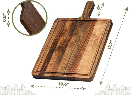 Premium American Dark Walnut Wood Cutting and Serving Board with Handle - Charcuterie Wooden Board - Durable, Stylish, and Versatile - Juice Groove - 19x11x0.8 in - Woodie Poppins (Large)