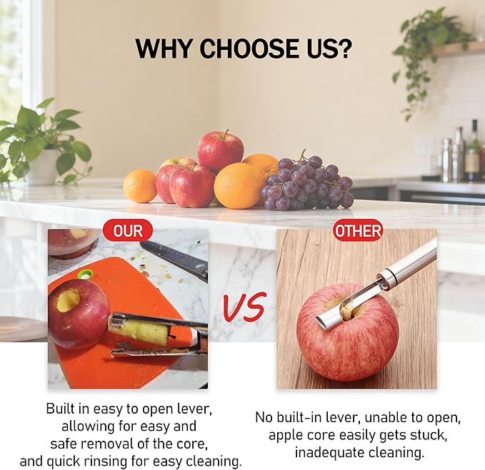 Apple Corer Remover - Apple Corer Tool, 304 Stainless steel, serrated blade, used for Coring apples, Red & Black Set of 2